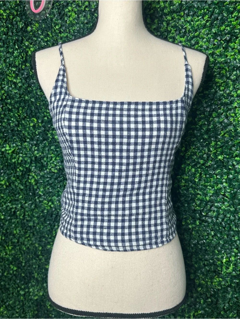 Abercrombie & Fitch Gingham Linen Blend Smocked Cami Crop Top Small